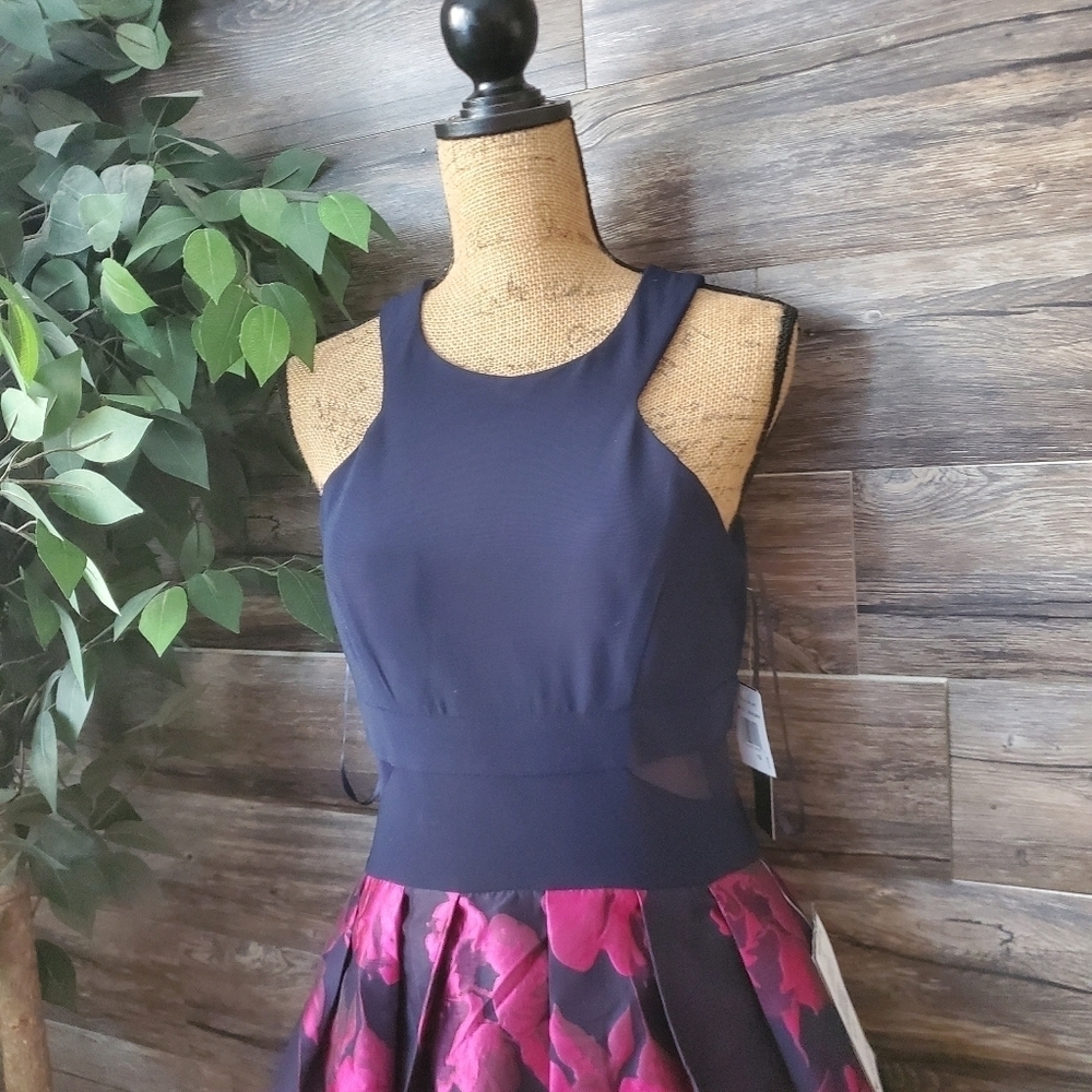 X by Xscape Navy Fuchsia Sleeveless Cocktail Party Dress Size 10 NWT - Picture 4 of 15